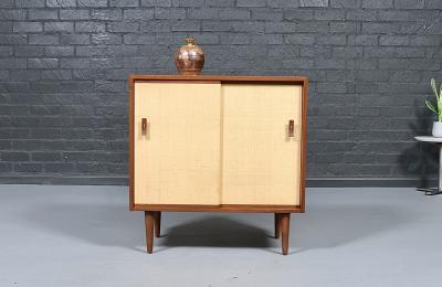 Stanley Young Stanley Young Walnut Grasscloth Credenza for Glenn of California