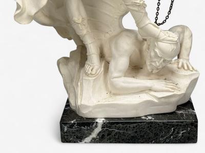 Statue of Saint Michael the Archangel Composite Marble Base Italy 20th c 