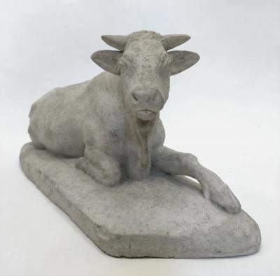Statuette of a reclining cow studio plaster cast France circa 1880