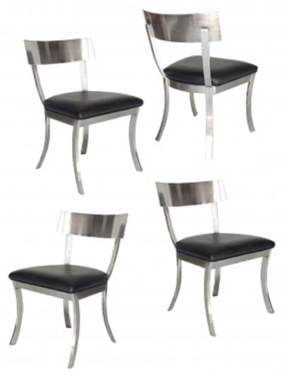Steel And Black leather Klismos Style chairs