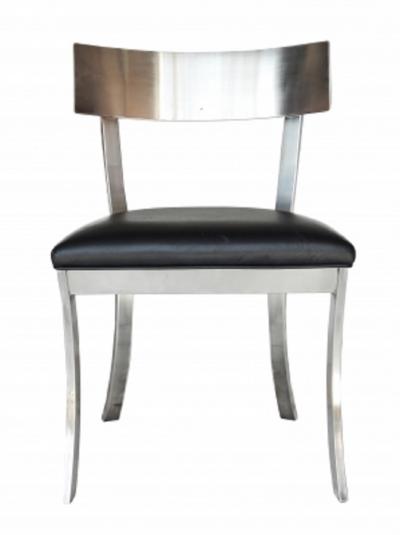 Steel And Black leather Klismos Style chairs