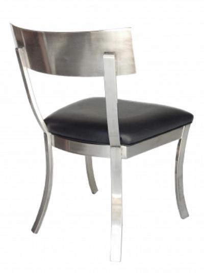 Steel And Black leather Klismos Style chairs