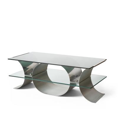 Steel Glass Settee Table Francois Monnet c 1970