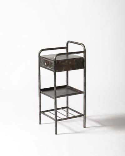 Steel Side End Table with Shelf France c 1950