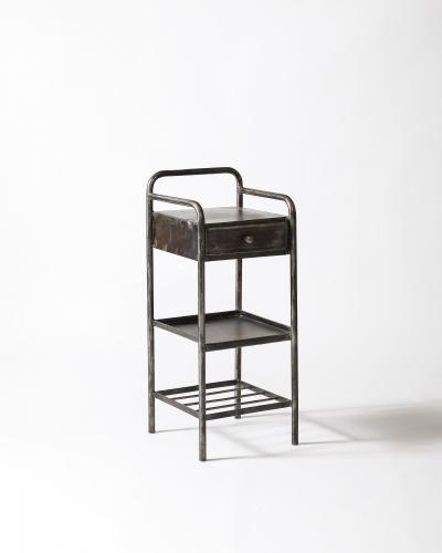 Steel Side End Table with Shelf France c 1950