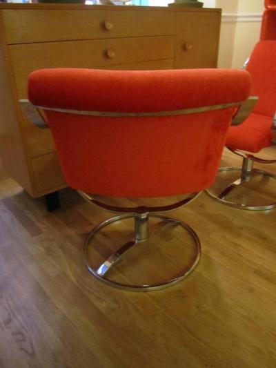 Steelcase Co Chrome Steelcase Swivel Lounge Chairs Mid Century Orange Mohair