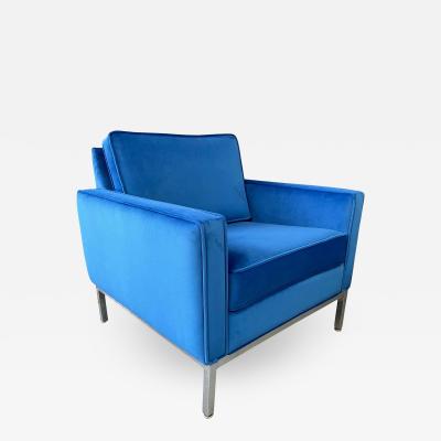 Steelcase Co Steelcase Chromed Steel Lounge Chair Draped in Blue Velvet Midcentury