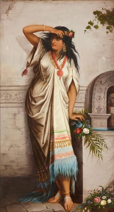 Stefan Bakalowicz Late 19th century antique Orientalist oil painting of a young woman