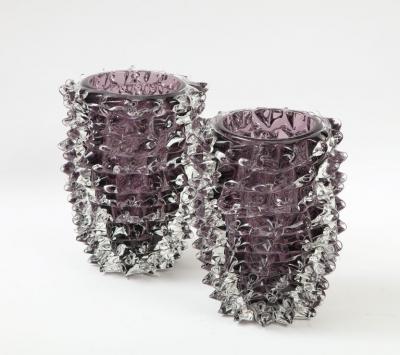 Stefano Toso Pair of Clear and Purple Rostrato Murano Glass Vases by Toso Italy 2022 Signed