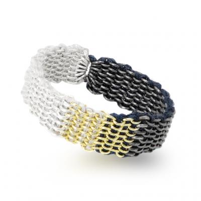 Stephanie Schneider Stephanie Schneider Handwoven Silk Narrow Three Tone Silver 3 Ring