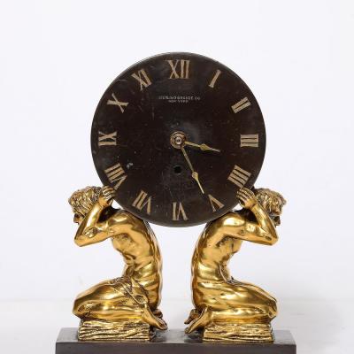Sterling Bronze Co New York Neoclassical Gilt Bronze Mantlepiece Clock by Sterling Bronze Co 