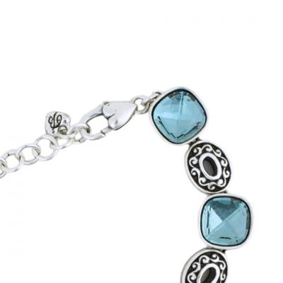 Sterling Silver Blue Checkerboard Glass Stone Bracelet