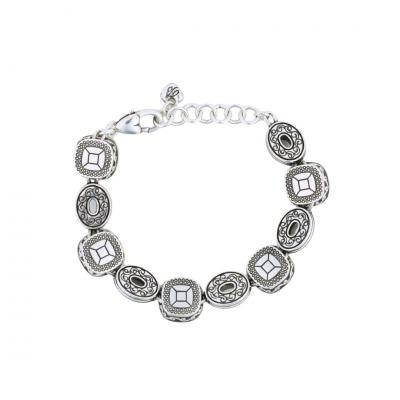 Sterling Silver Blue Checkerboard Glass Stone Bracelet