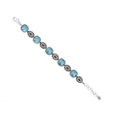 Sterling Silver Blue Checkerboard Glass Stone Bracelet