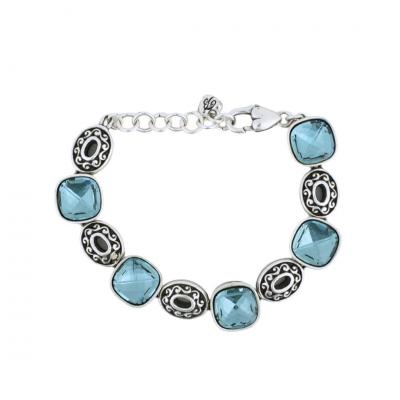 Sterling Silver Blue Checkerboard Glass Stone Bracelet