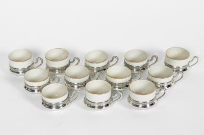 Sterling Silver German Porcelain Expresso Set of 12 Pieces