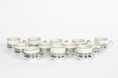 Sterling Silver German Porcelain Expresso Set of 12 Pieces