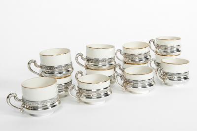 Sterling Silver German Porcelain Expresso Set of 12 Pieces