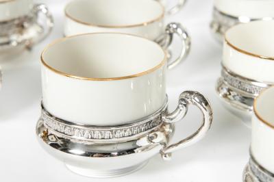 Sterling Silver German Porcelain Expresso Set of 12 Pieces