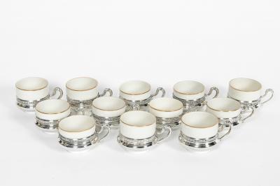 Sterling Silver German Porcelain Expresso Set of 12 Pieces