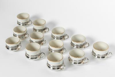 Sterling Silver German Porcelain Expresso Set of 12 Pieces