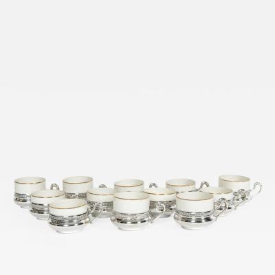 Sterling Silver German Porcelain Expresso Set of 12 Pieces