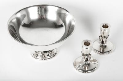 Sterling Silver Mid Century Footed Center Piece with Two Candlesticks