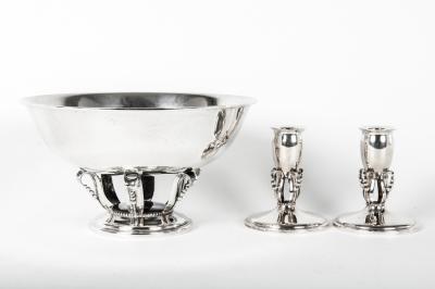 Sterling Silver Mid Century Footed Center Piece with Two Candlesticks