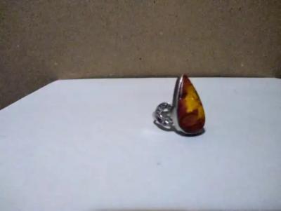 Sterling Silver Raindrop Shaped Flaming Amber size 8 5 ring