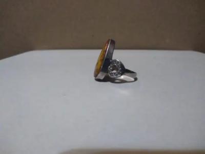 Sterling Silver Raindrop Shaped Flaming Amber size 8 5 ring