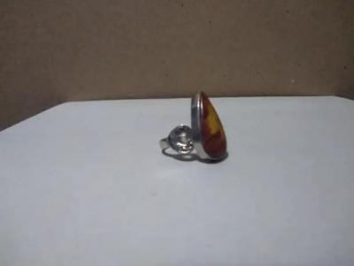 Sterling Silver Raindrop Shaped Flaming Amber size 8 5 ring