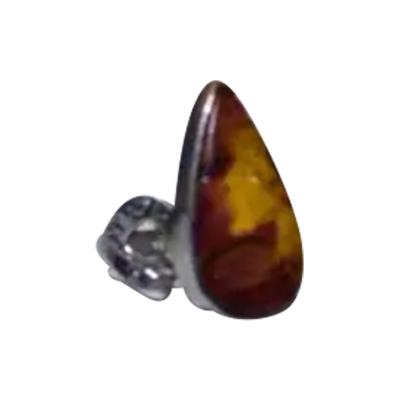 Sterling Silver Raindrop Shaped Flaming Amber size 8 5 ring