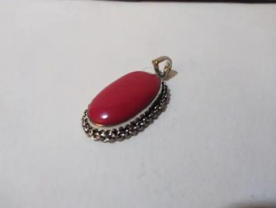 Sterling Silver and Coral Oval Pendant