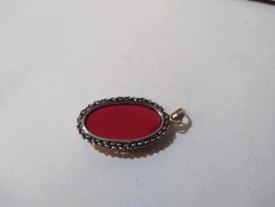 Sterling Silver and Coral Oval Pendant
