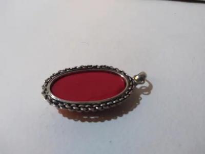 Sterling Silver and Coral Oval Pendant