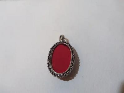Sterling Silver and Coral Oval Pendant