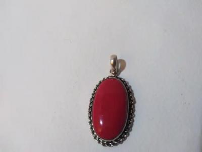 Sterling Silver and Coral Oval Pendant