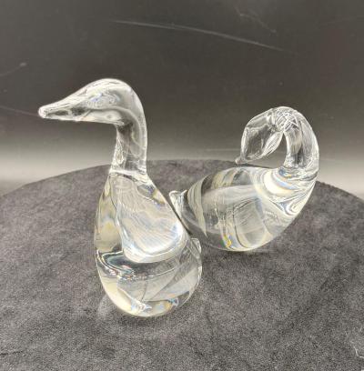 Steuben Glass Goose Gander by Lloyd Atkins 2 Pcs