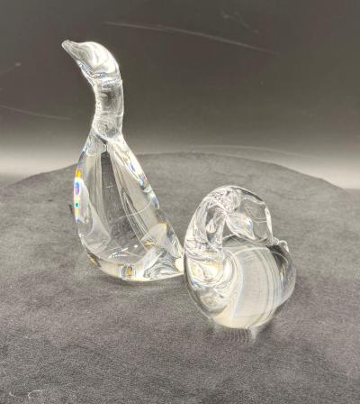 Steuben Glass Goose Gander by Lloyd Atkins 2 Pcs