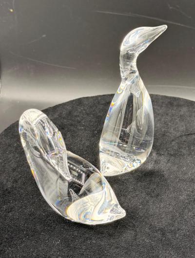 Steuben Glass Goose Gander by Lloyd Atkins 2 Pcs