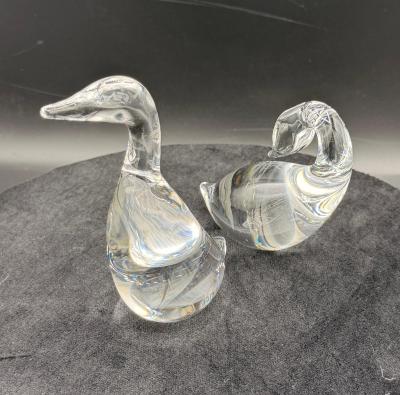 Steuben Glass Goose Gander by Lloyd Atkins 2 Pcs