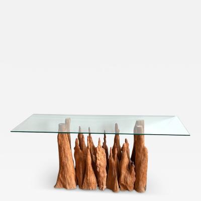 Steve Chase Steve Chase Cypress Wood Glass Console Table 1970