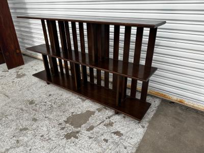 Stickley Arts and Crafts Style Walnut Slat 3 Tier Low Bookcase 2 available 