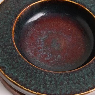 Stig Lindberg STIG LINDBERG HAND THROWN CERAMIC DISH WITH DEEP RED AND BLUE GLAZES