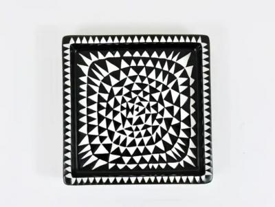 Stig Lindberg Stig Lindberg Black White Domino Ceramic Plate Vide poche Gustavsberg 1950s
