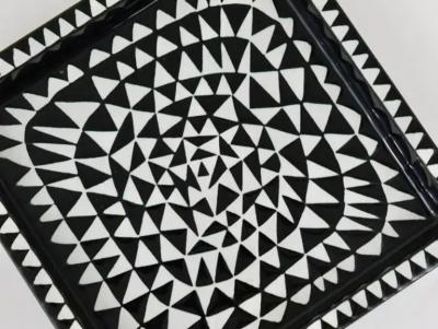 Stig Lindberg Stig Lindberg Black White Domino Ceramic Plate Vide poche Gustavsberg 1950s