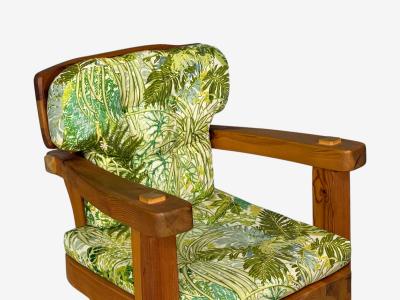 Stig Sandqvist Brutalist Lounge Chairs Pine Green Fabric Sweden 1960s