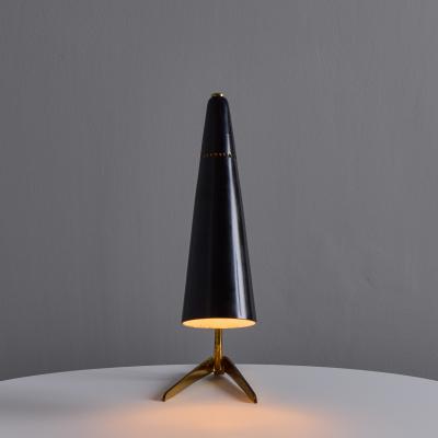 Stilux Milano 1950s Stilux Milano Black and Brass Conical Table Lamp