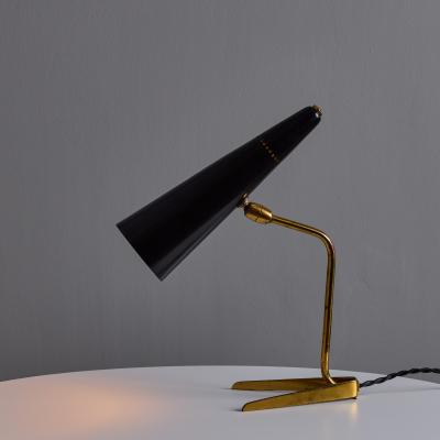 Stilux Milano 1950s Stilux Milano Black and Brass Conical Table Lamp