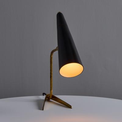 Stilux Milano 1950s Stilux Milano Black and Brass Conical Table Lamp